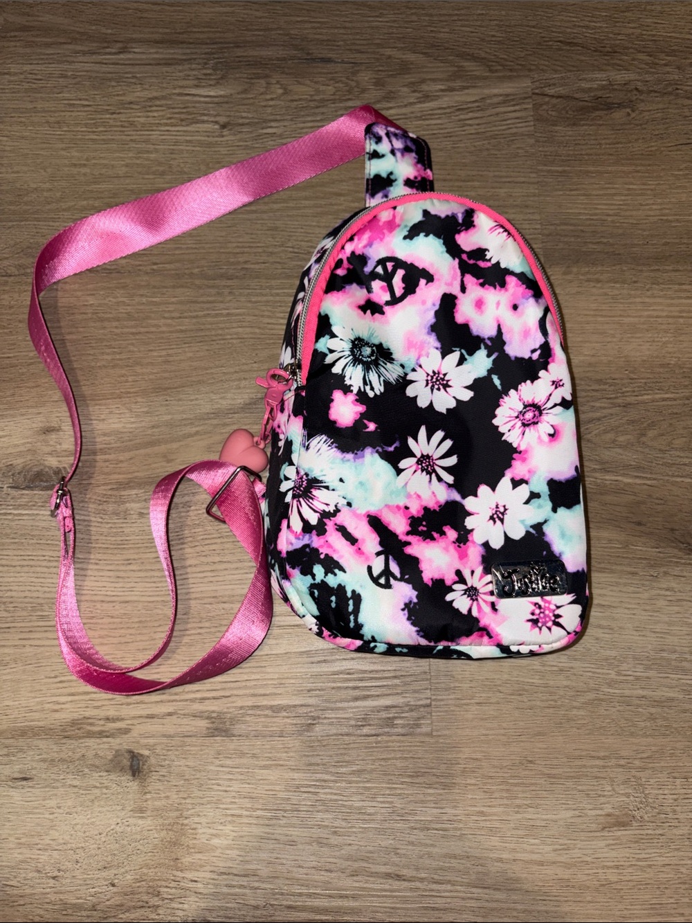 Justice Pink Black Floral Crossbody Bag